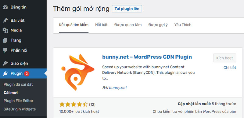 Plugin BunnyCDN chính chủ cho WordPress